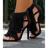 Women'S Layered Tassel Sandals Zipper Back High Heels - vmlfashion-com