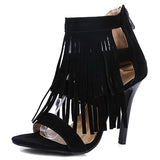 Women'S Layered Tassel Sandals Zipper Back High Heels - vmlfashion-com