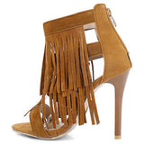 Women'S Layered Tassel Sandals Zipper Back High Heels - vmlfashion-com