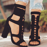 Women's Lace Up 4 Wide Heels Open Toes - vmlfashion-com