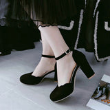 Women's Black Wide Heel Slipper Shoes - vmlfashion-com