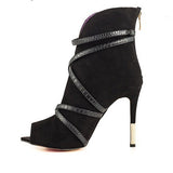 Women's High Fashion Stiletto Ankle Boots Front Straps - vmlfashion-com