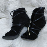 Women's High Fashion Stiletto Ankle Boots Front Straps - vmlfashion-com