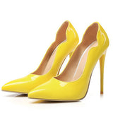 Women's Pointed-Toed Patent Notched Openings High Heels shoes - vmlfashion-com