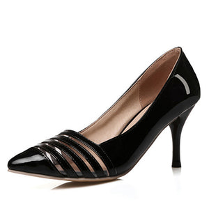 Women's Elegant Striped Kitty Heel Shoes - vmlfashion-com