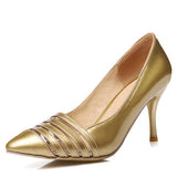 Women's Elegant Striped Kitty Heel Shoes - vmlfashion-com