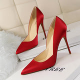 Women's Super Tall Stiletto High Heels Soft Satin Fabric Outer Pointed Shoes - vmlfashion-com