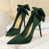 Women's Sexy Satin Fabric and Back Bows Stiletto High Heel Shoes - vmlfashion-com