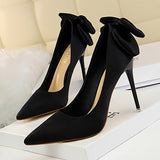 Women's Sexy Satin Fabric and Back Bows Stiletto High Heel Shoes - vmlfashion-com