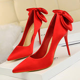 Women's Sexy Satin Fabric and Back Bows Stiletto High Heel Shoes - vmlfashion-com