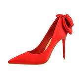 Women's Sexy Satin Fabric and Back Bows Stiletto High Heel Shoes - vmlfashion-com