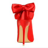 Women's Sexy Satin Fabric and Back Bows Stiletto High Heel Shoes - vmlfashion-com