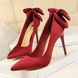 Women's Sexy Satin Fabric and Back Bows Stiletto High Heel Shoes - vmlfashion-com