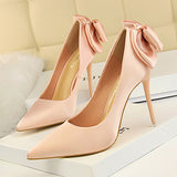 Women's Sexy Satin Fabric and Back Bows Stiletto High Heel Shoes - vmlfashion-com