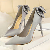 Women's Sexy Satin Fabric and Back Bows Stiletto High Heel Shoes - vmlfashion-com