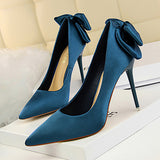 Women's Sexy Satin Fabric and Back Bows Stiletto High Heel Shoes - vmlfashion-com