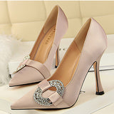 Women's Satin Stiletto High Heel Wine Glass Style High Heels shoes - vmlfashion-com