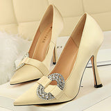 Women's Satin Stiletto High Heel Wine Glass Style High Heels shoes - vmlfashion-com