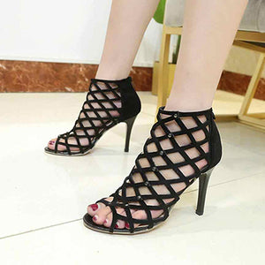 Women's Stiletto High Heels Shoes Metal Studs Narrow Crisscrossed Straps - vmlfashion-com