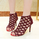 Women's Stiletto High Heels Shoes Metal Studs Narrow Crisscrossed Straps - vmlfashion-com