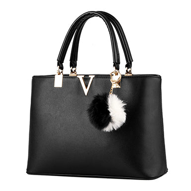 Women's hand Bag Black and White Faux Fur Keychain - vmlfashion-com