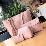 Women's 4 Pcs Bag Set - Tassel Embellished Shopper - vmlfashion-com