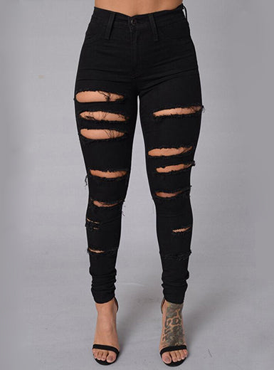 Women Sexy Black Damage Jeans - vmlfashion-com