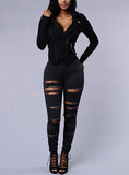 Women Sexy Black Damage Jeans - vmlfashion-com