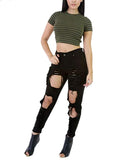 Women Black Damaged Jeans - vmlfashion-com