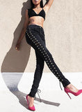 Women's Skinny Jeans  Studded Sides Black Jeans - vmlfashion-com