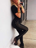 Women's Skinny Jeans  Studded Sides Black Jeans - vmlfashion-com