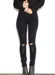 Women Sexy Black Damage Jeans - vmlfashion-com