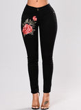 Women Black Flower Printed Jeans - vmlfashion-com