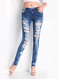 Women Dark Blue Damage Jeans - vmlfashion-com