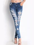 Women Dark Blue Damage Jeans - vmlfashion-com