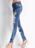 Women Dark Blue Damage Jeans - vmlfashion-com