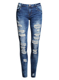 Women Dark Blue Damage Jeans - vmlfashion-com