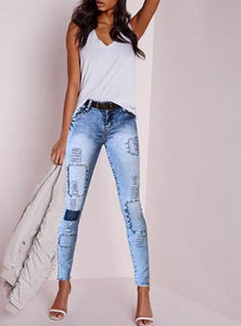 Women's Damaged Skinny Jeans Patchwork Style - vmlfashion-com