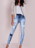 Women's Damaged Skinny Jeans Patchwork Style - vmlfashion-com