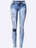 Women's Damaged Skinny Jeans Patchwork Style - vmlfashion-com