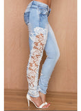 Women Flower Pale Blue Jeans - vmlfashion-com