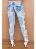 Women Flower Pale Blue Jeans - vmlfashion-com