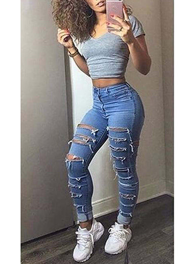 women blue Distressed Skinny Jeans - vmlfashion-com