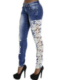 Womon Fashion Pencil Jeans  Side Lace Splicing Jeans With Flower - vmlfashion-com