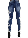 Womon Fashion Pencil Jeans  Side Lace Splicing Jeans With Flower - vmlfashion-com