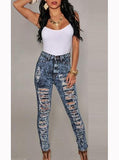 Women Blue Front Zip Fly Heavily Damaged Jeans - vmlfashion-com