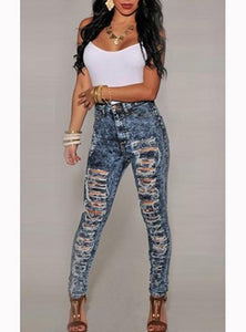 Women Blue Front Zip Fly Heavily Damaged Jeans - vmlfashion-com