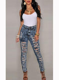 Women Blue Front Zip Fly Heavily Damaged Jeans - vmlfashion-com