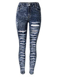 Women Blue Front Zip Fly Heavily Damaged Jeans - vmlfashion-com