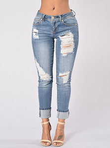 Women Sexy Blue Damage Jeans - vmlfashion-com